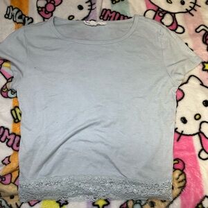 Hippie Rose Light Blue Lace Trim Tee